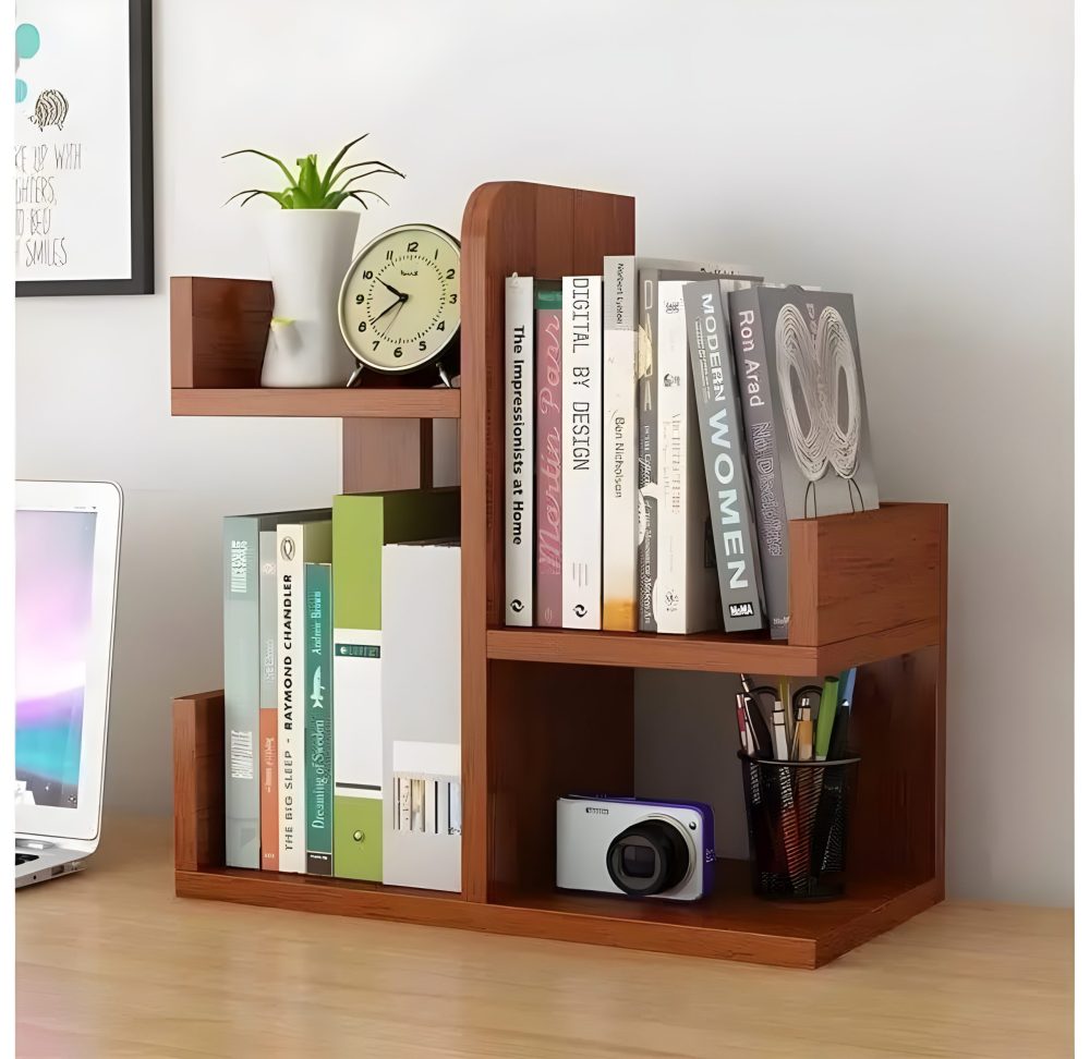 Wooden L-Shape Mini Book Shelf For Office Home