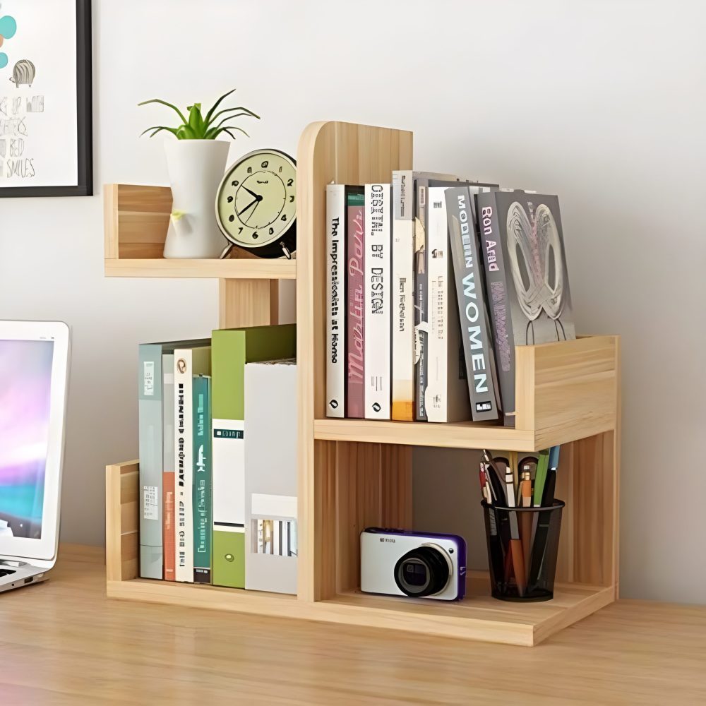 Wooden L-Shape Mini Book Shelf For Office Home