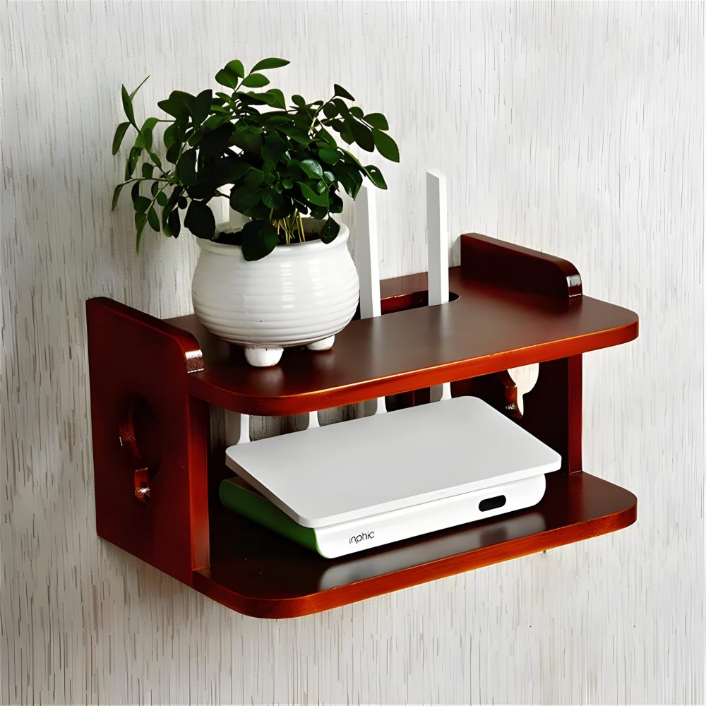 Wooden Wall Hanging Router Shelf For Office Home